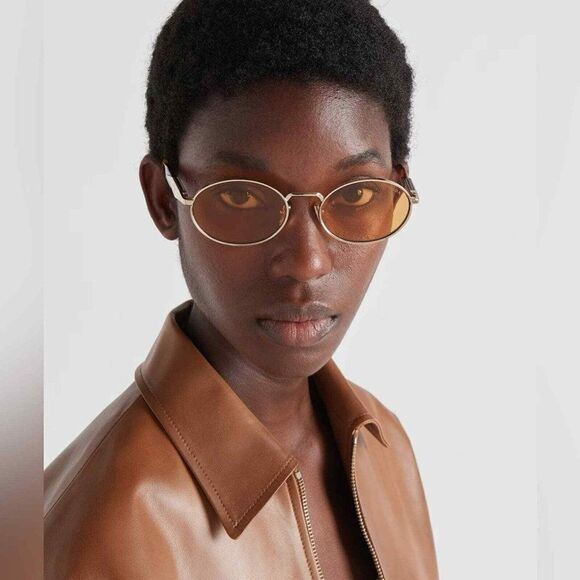 NEW Prada PR65ZS ZVN02Z Pale Gold Orange Oval Metal Unisex Sunglasses - Picture 5 of 13